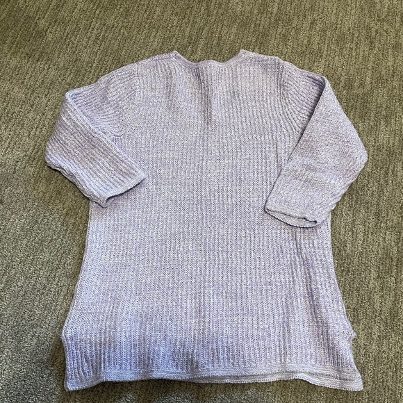 Women’s Ribbed V-Neck Sweater Purple Size Small | Cotton Blend 3/4 Sleeve Marled - Picture 3 of 7